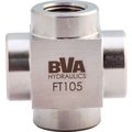 Shinn Fu America-Bva Hydraulics BVA Hydraulic Fitting Cross, Female 3/8in-18NPTF to Female 3/8in-18NPTF FT105
